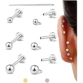 GEMQUEEN Flat Back Earrings Stud : 14K Gold Filled Titanium Surgical Steel Earrings Hypoallergenic for Women Men 16G 18G Cartilage Helix Tragus Conch Medusa Piercing Jewelry Dainty Earring Set 3 Pairs