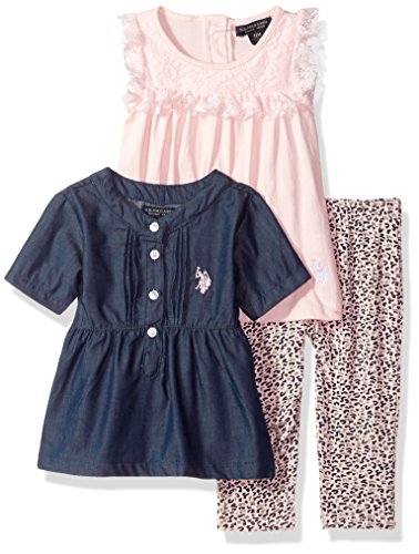 U.S. Polo Assn. Baby Girls' Fashion Top and Legging 3 Piece Set