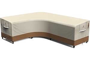 Rosefray 600D Outdoor L-Shaped Sectional Cover,Heavy Duty Anti UV Patio Sectional Sofa Cover with Air Vent, Waterproof Furniture Covers for Deck, Lawn,Backyard Left Facing 85''x105'' khaki brown