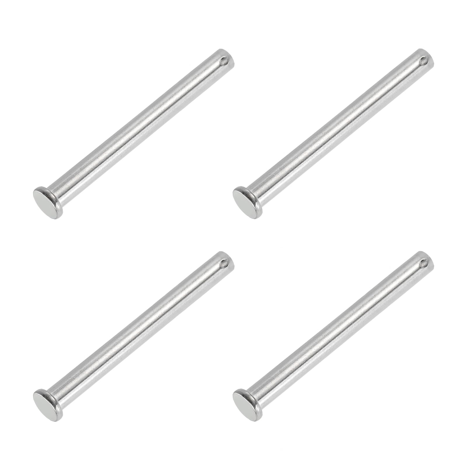 PATIKIL 10 x 110 Mm Single Hole Clevis Pins, 4 Pcs 304 Stainless Steel Flat Head Pin for Hitch Pin Lock Link Hinge Systems, Silver