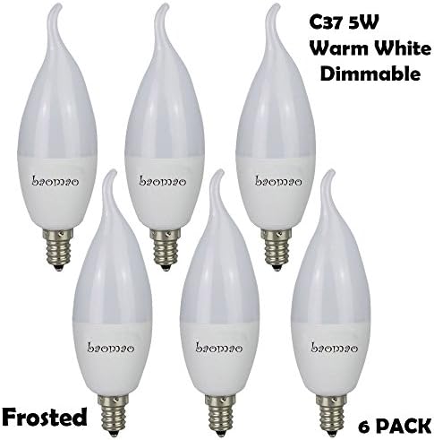 Baomao Dimmable Candelabra LED Bulbs, 40W Incandescent Bulbs Equivalent, 5W E12 LED Flame, UL Listed, Chandelier Bulbs, 400lm, 120° Beam Angle, Warm White, 2700K, LED Candle Bulbs,6 Pack (Frosted)