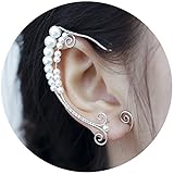OwMell Elf Ear Cuffs for No Piercing Ears, OwMell 1 Pair Pearl Beads Filigree Fairy Elven Cosplay Fantasy Costume Handcraft Earring Bridal Earrings