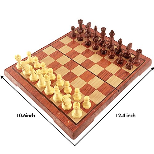 Kidami Folding Magnetic Travel Chess Set, Lightweight, with Portable Cute Storage Bags for Easy Carry, 12.4 x 10.6 x 0.8 Inch