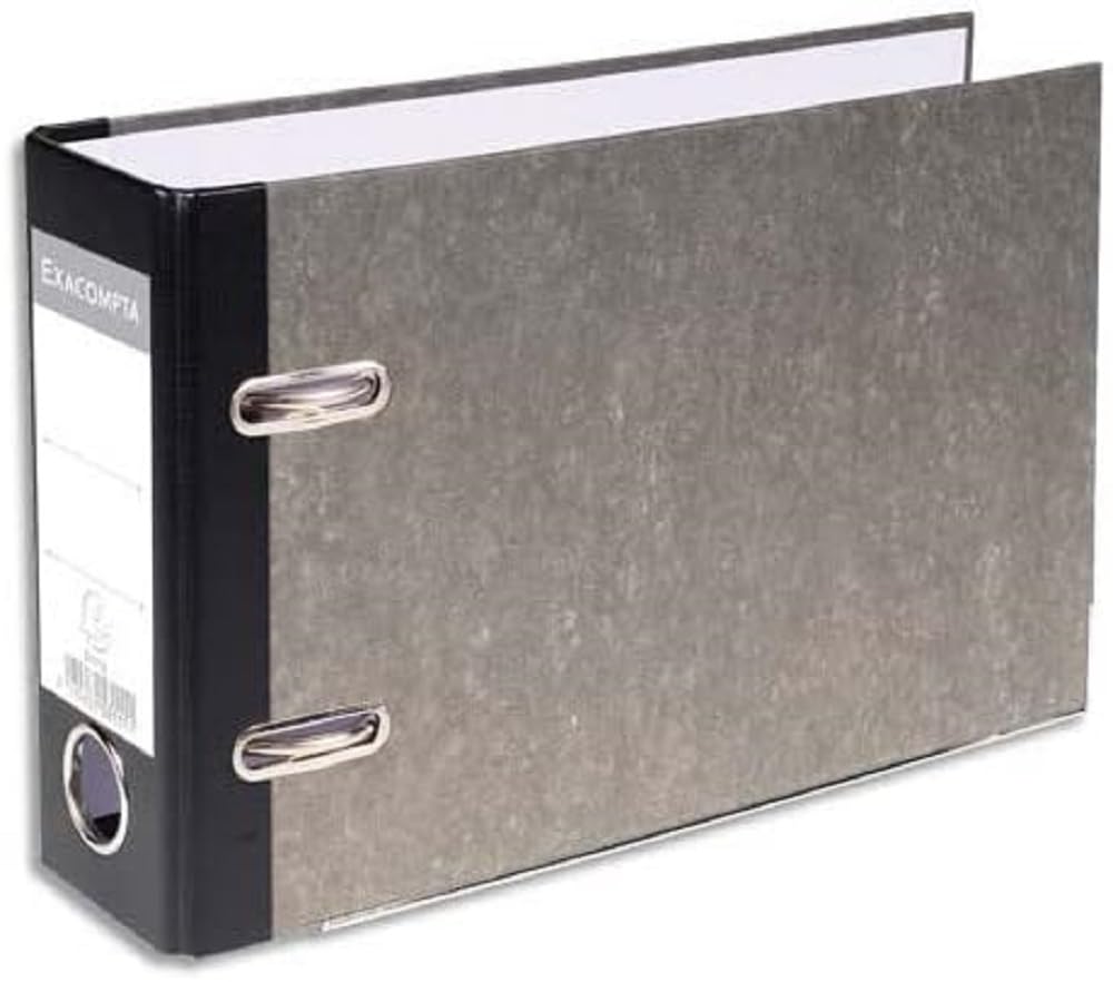 Exacompta - Ref 53111E - Lever Arch File - 175 x 290mm in Size, Suitable for A5 Landscape Documents, 70mm Spine, 75mm Rings - Grey Marbled with Black Spine