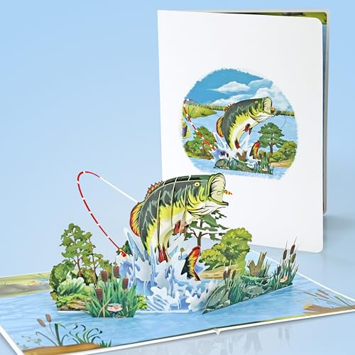 CUTPOPUP Bass Fishing - 3D Birthday Card, Father's Day Card, Gift Card, Birthday Greeting Card (Bass Fishing) US8-SD197ES