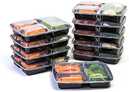 Value Pack Manage Meal 3 Compartment Lunch Boxes - Food Preparation and Storage Containers with Lids - Set of 10 Bento Boxes Reusable Perfect for Work, School, and Picnics!