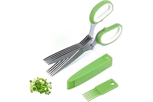 HZXSDEG Herb Scissors, Kitchen Shears with 5 Blades and Cover, Multipurpose Cutting Herb Stripper, Kitchen Shears Dishwasher Safe, Kitchen Scissors for Cutting Herbs and Papers, Green