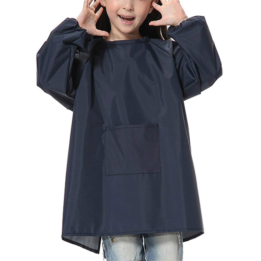 Sanmum Kids Art Smocks, Children Waterproof Artist Painting Aprons with Long Sleeve, Long Sleeve Toddler Apron (Dark blue,M)