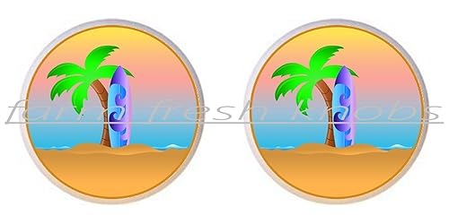 Amazon Com Set Of 2 Knobs Surfboard Leaning Against Palm Tree