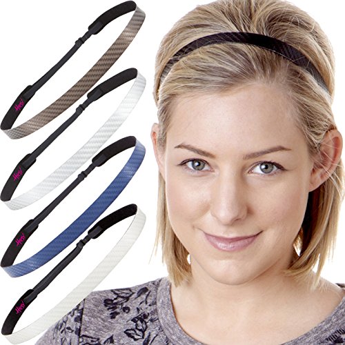 Hipsy Women's Adjustable No Slip Skinny Tech Sport Headband (Black/White/Navy/Silver/Brown 5pk)