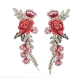 Welecom 2 Pcs Peony Flowers on Vine Embroidered Appliques/ Craft Sew on Patches Symmetric Design