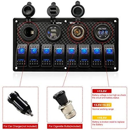 6/8 Gang Waterproof Rocker Switch Panel, 12V/24V Digital Voltage ...
