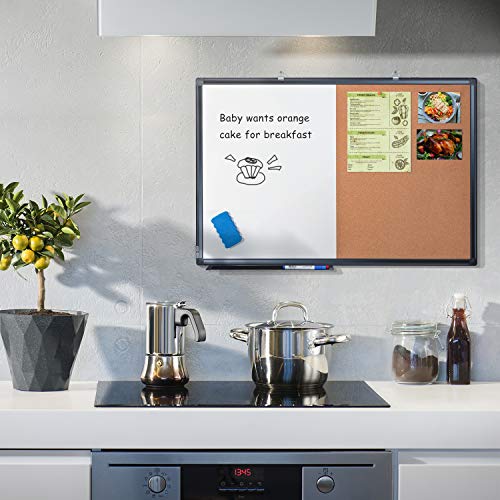 Combination Board, 36 x 24 Magnetic Whiteboard & Cork Board, Dry Erase Board Bulletin Combo Board for Home Office Classroom, Wall Mounted Memo Message Board - Thumbnail 6
