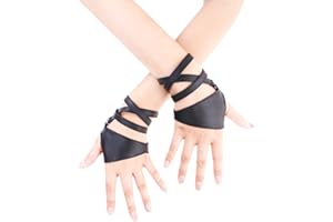 JISEN Women Half Palm Fingerless PU Leather Night Bar Band Up Punk Gloves