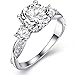 Vibrille Sterling Silver Twisted Vine Round Three Stone Cubic Zirconia Engagement Rings for Women