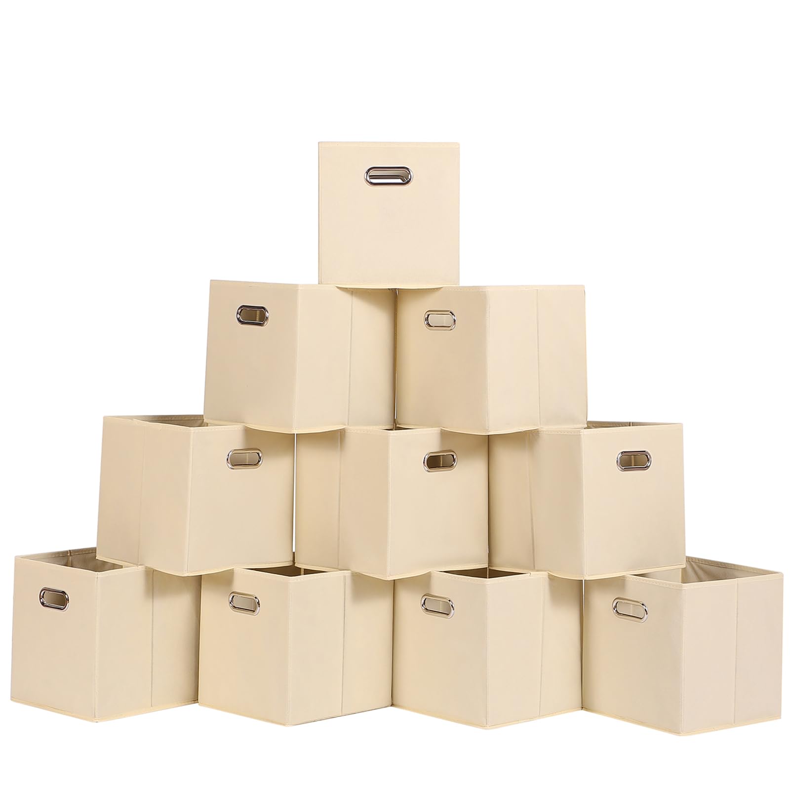 HEAYEEG Foldable cube storage bins, Fabric Storage Box Cubes Organizer Baskets with Dual Handles for Home Organizer,Nursery,Shelves,Closet,Set of 10,(Creamy-White) Image