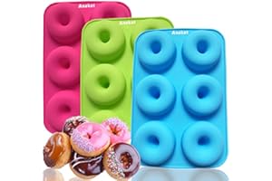 Anaeat 3 Pack Donut Pan Silicone Baking Mold, Just Pop Out! Non-Stick Doughnuts Baking Pans BPA Free for 6 Full-Size Donuts, 