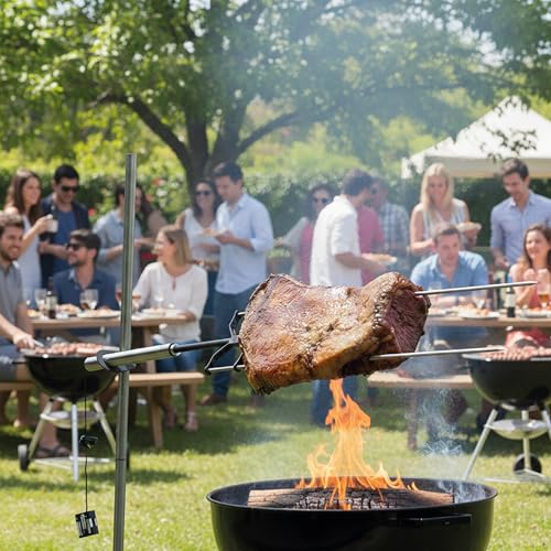 KANKA Asador Portátil con Motor Eléctrico, Acero Inoxidable 304, Soporta Hasta 10 Kg de Alimentos, Compatible con Todo Tipo de Parrillas y Fuegos, Ideal para Cocción Continua en Exteriores