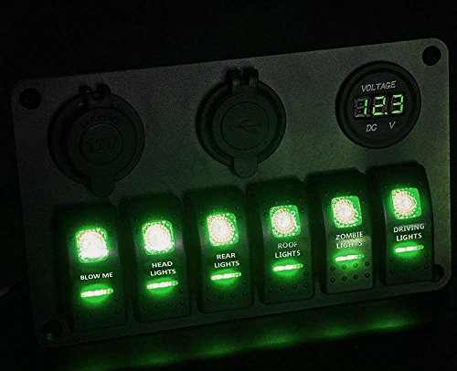 Proelectric-Green-LED-Light-2-Waterproof-MarineBoat-Car-Switch-Panel-6-Gang-USB-Charger-Voltage-Indicator-Power-Socket-5-pin-On-Off-Rocker-Switch Proelectric-Green-LED-Light-2-Waterproof-MarineBoat-Car-Switch-Panel-6-Gang-USB-Charger-Voltage-Indicator-Power-Socket-5-pin-On-Off-Rocker-Switch