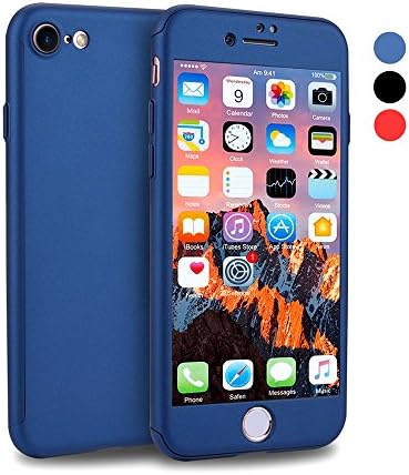 iPhone 7 plus Case, iPhone 8 plus Case,WaterLuu 360 Full Body Protection Hard Slim Case Coated Non Slip Matte Surface with Tempered Glass Screen Protector for iPhone 7plus / 8 plus (5.5 inch) (Blue)