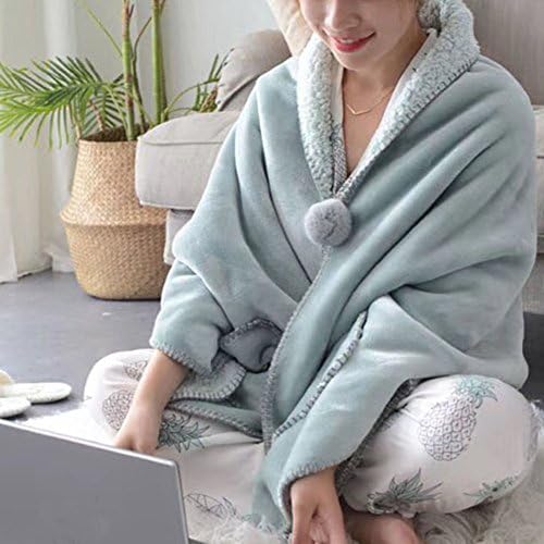 Canank Flannel Cozy Wearable Blanket Cloak Style Winter Warm Scarf Shawl with Button and Pockets