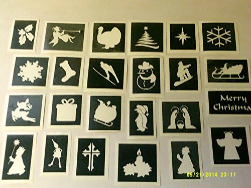 Dazzle Glitter Tattoos 20 x mixed Christmas stencils for window decoration - snow spraying candy cane angel santa snowman