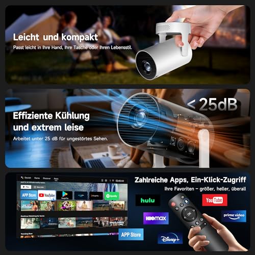 Mini Projector, Philoent Smart Projector 4K/1080P Supports Latest Apps WiFi 6 Bluetooth 5.4 Car Screen Keystone Correction Low Noise, Ultra Short Distance Projector Provides Large Image in Small