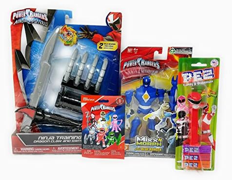 Power Rangers Mixx n Morph Mighty Morphin Blue Ranger Plus Ninja Training Gear Dragon Claw and Switch Dagger Mega Construx and PEZ With Candy