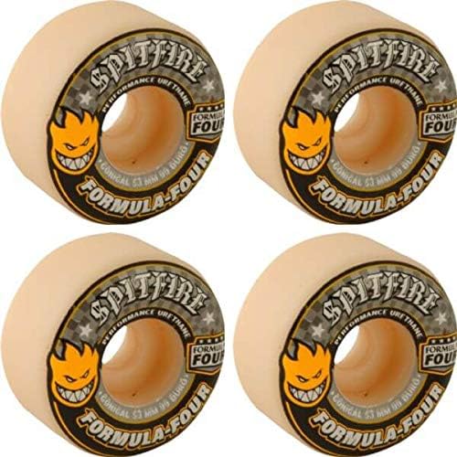 Spitfire Wheels Formula Four Conical White / Yellow & Black Skateboard Wheels - 53mm 99a (Set of 4)