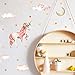 Pink Unicorn Wall Decal, Horse Unicorn Sticker with Clouds Moon Star Decal，Fairytale Wall Decals for Girls Bedroom Home Decor