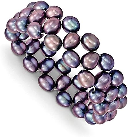Solid Sterling Silver Freshwater Cultured Black Rice Pearl Stretch Bracelet