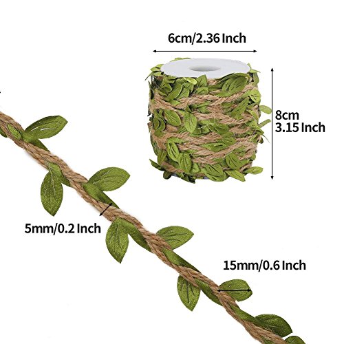 Tenn Well 66Ft Natural Jute Twine, 5MM Burlap Leaf Ribbon with Artificial Vine Green Leaves for Wedding Home Garden - Thumbnail 4