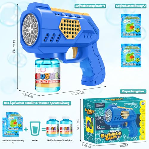 Vansky Automatic Children's Bubble Gun for Party: Bubble Machine with LED Light & 110 ml Tank One Button Start Bubble Gun with 8000+ Soap Bubbles for Children's Birthday Parties (3+ Years)