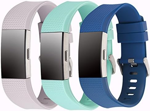 Fitbit Charge 2 Bands Classic Fitness Wristband Sports Smart Watch Soft Silicone Adjustable Replacement Strap Band Accessory Easy Cleaning (Pale lavender,Teal,Blue)