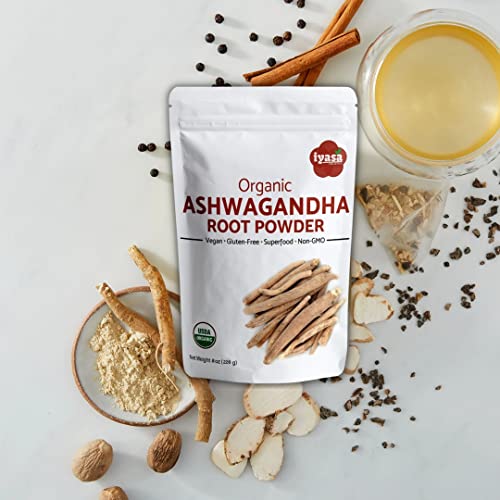 Iyasa Holistics Organic Ashwagandha Powder, Withania Somnifera, Raw Superfood, Workout Supplement, Resealable Pack