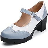 DADAWEN Women's Chunky Low Block Heels Mary Jane Closed Toe Work Pumps Comfortable Round Toe Oxfords Dress Wedding Shoes