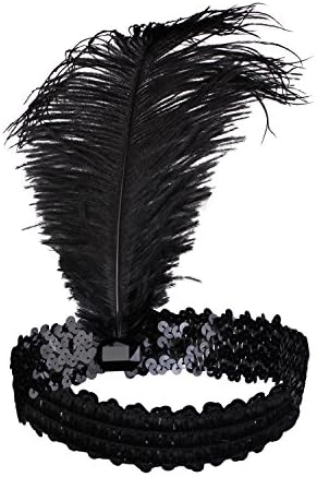 Zivyes 20s Gatsby Flapper Headband Feather Accessories Sequin Headband Art Deco Party Accessory
