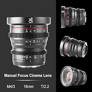 Meike 16mm T2.2 Large Aperture Manual Focus Prime Low Distortion Mini Cine Lens Compatible with Micro Four Thirds M4/3 MFT Olympus/Panasonic Lumix Cameras and BMPCC 4K Zcam E2