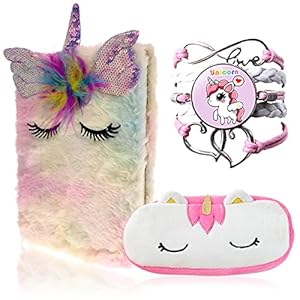 Pluche eenhoorn-notitieboek, set eenhoorn-notitieboeken, eenhoorn-schrijfwarenset, regenboog-eenhoorn-briefpapier, set…