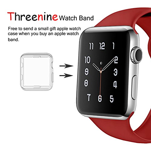Threenine for Apple Watch Band, Durable Soft Silicone iWatch Strap Replacement Sport Band for Apple Watch Band Series 3 Series 2 Series 1 Sport, Edition (Wine red, 38mm S/M)