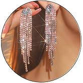 Rhinestone Tassel Earrings Sparkly Long Fringe Crystal Chandelier Dangle Drop Earrings Wedding Party Prom Earrings Premium Iridescent Earrings Wedding Party Jewelry Gifts for Women