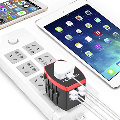 Homder Travel Adapter, International Power Adapter, All in One Worldwide AC Outlet Plug Adapter for US UK Europe AUS More Than 150 Countries, 1 AC Outlet + 1 Type C Port + 3 USB Ports