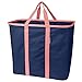 CleverMade Collapsible Laundry Tote, Large Foldable Clothes Hamper Bag, LaundryCaddy CarryAll XL Pop Up Storage Basket with Handles, Navy/Rose
