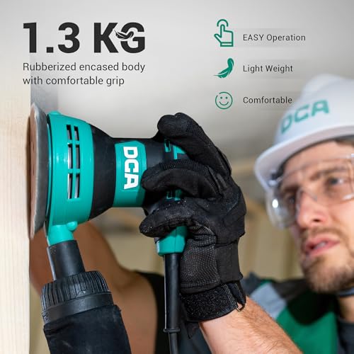 DCA Random Orbital Sander, 300W 12000 OPM Electric Sander with Dust Collection, 125MM Hand Electric Tool, 6 Variable Speeds, 10pcs Sandpapers for Woodworking,Sanding, Polishing, DIY, Home Improvements