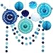 Decor365 Blue Birthday Party Decorations Kit Paper Fans Pom Poms Circle Dot Garlands Ocean Theme Hanging Decor Under the Sea Beach Baby Shower Wedding Classroom Summer Anniversary Kids Room