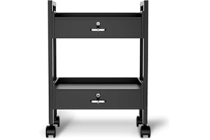 EILLEO Salon Beauty Cabinet Cart Trolley, Salon Tray Wooden Mobile Utility Cabinet with 2 Lockable Drawers, Rolling Storage Station Medical Esthetic Supply Holder for Beauty Spa