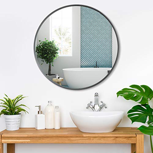 Round Mirror for Wall Black, Circle Large Round Wall Mirror, Black Mirror, 24in Circular Modern Design Bathroom Vanity Mirror with Aluminum Alloy Frame, Wall Decor Mirror