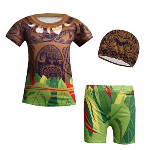 WNQY Moana Maui Boys 2-Piece Summer Swimsuit Cartoon Child Swimwear with Hat (As Picture,100/3-4Y)