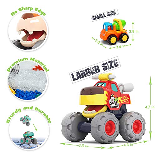 moontoy coches de juguete para niños de 1, 2 y 3 años, paquete de 3 coches de fricción, juego de coches de juguete con tracción hacia atrás - bull truck, leopard truck, crocodile trucks, push and go toy cars para niños pequeños, regalo para bebés.