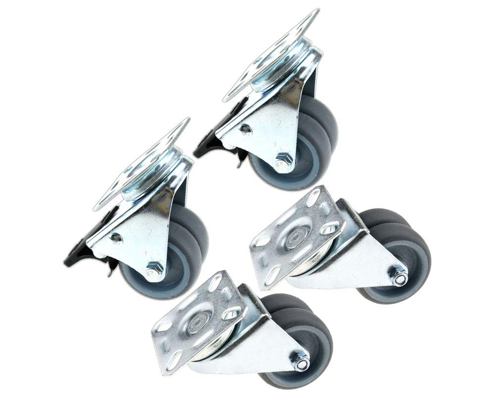 4X 50mm Twin Swivel Wheel Castors Load Rating 400kg 2'' Double Caste 2 with Brake 2 Without Brake